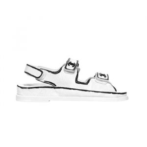 Chanel Calfskin Printed Velcro Dad Sandals White Black - 36 Eu 5 Us 23 5 Cm 9 2 In