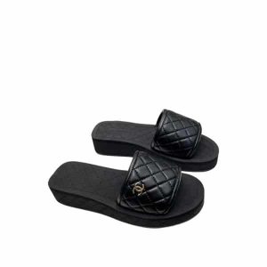 Chanel Cc Quilted Platform Slides Black - 37 Eu 6 Us 24 Cm 9 4 In