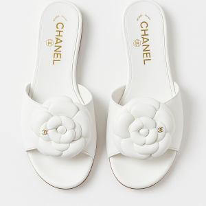 Chanel Camellia Slides White
