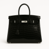 Hermes Birkin 30 Black Shiny Niloticus Crocodile Silver Hardware