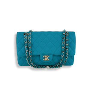 Chanel Classic Medium Lambskin Flap Dark Turquoise Caviar And Gold 25Cm