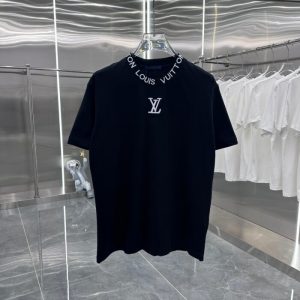 New Collar Pattern Embroidered T-shirt - S, Black