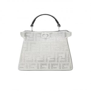 Fendi Peekaboo Iseeu Petite Silver Leather Bag With Crystal Ff Motif 21Cm 8Bn335Apkff1Jsu