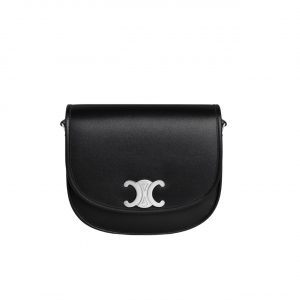 Celine Medium Besace Triomphe In Supple Natural Calfskin Black 21Cm 114453Fh1 38Si