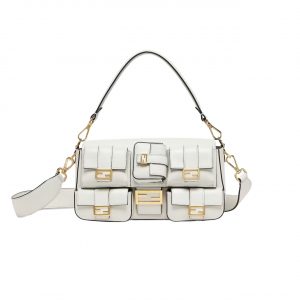 Fendi Multipocket Baguette Brown Ff Jacquard Fabric Bag White 26Cm 8Br808Abvef0K7E