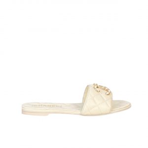 Chanel 23P Quilted Cc Chain Mule Sandal White