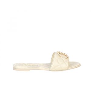 Chanel 23P Quilted Cc Chain Mule Sandal White - 39 Eu 8 Us 25 Cm 9 8 In