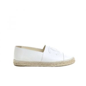 Chanel Embroidered Espadrille Leather Cap Toe Flats White - 40 Eu 9 Us 25 5 Cm 10 In