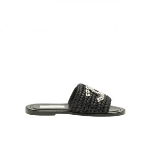 Chanel Coco Mark 23Ss Straw And Leather Sandals