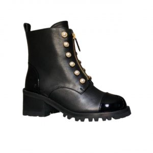 Chanel Cc Pearl Front Zipper Short Boots Black