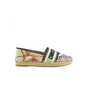 Dior Granville Cotton Logo Embroidered Espadrille Flat In Lights Pink Black - 39 Eu 8 Us 25 Cm 9 8 In