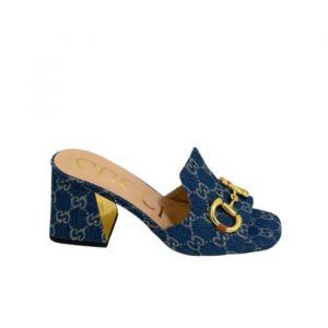 Gucci Women's Slide Monogram Sandal With Horsebit Blue - 37 Eu 6 Us 24 Cm 9 4 In