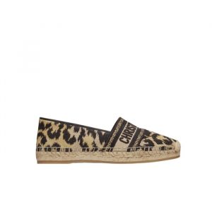 Dior Granville Leopard Logo Embroidered Espadrille Flat Beige - 38 Eu 7 Us 24 5 Cm 9 46 In