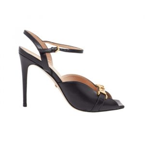 Gucci Metal Chain Stiletto Heels Flip Flop Fish Mouth Sandals Black - 36 Eu 5 Us 23 5 Cm 9 2 In