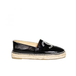 Chanel Embroidered Espadrille Leather Cap Toe Flats Black Cc - 36 Eu 5 Us 23 5 Cm 9 2 In