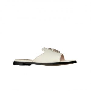 Gucci Double G Slippers Leather Beaded In White