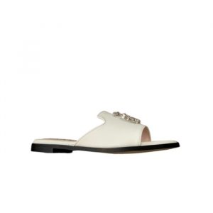 Gucci Double G Slippers Leather Beaded In White - 41 Eu 10 Us 26 Cm 10 2 In
