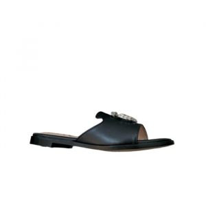 Gucci Double G Slippers Leather Beaded In Black - 40 Eu 9 Us 25 5 Cm 10 In