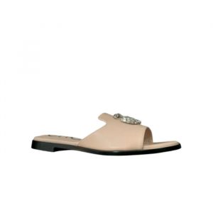 Gucci Double G Slippers Leather Beaded In Beige - 35 Eu 4 Us 23 Cm 9 In