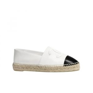 Chanel Embroidered Espadrille Leather Black Cap Toe Flats White Cc - 36 Eu 5 Us 23 5 Cm 9 2 In