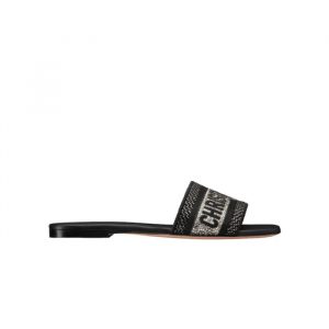 Dior Dway Slide Embroidered Cotton Black - 40 Eu 9 Us 25 5 Cm 10 In