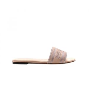 Dior Dway Slide Calfskin And Embroidered Cotton Nude  Kcq986Cey S21U - 39 Eu 8 Us 25 Cm 9 8 In