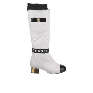 Chanel Woman Quilted Winkle Leather Knee White Long Boot