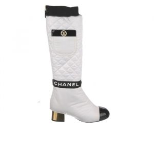 Chanel Woman Quilted Winkle Leather Knee White Long Boot - 37 Eu 6 Us 24 Cm 9 4 In