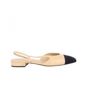 Chanel Lambskin Grosgrain Cap Toe Cc Slingback Flats Beige - 37 Eu 6 Us 24 Cm 9 4 In