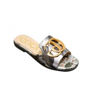 Gucci Princetown Gg Cow Print Slippers Sliver Tone - 36 Eu 5 Us 23 5 Cm 9 2 In