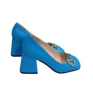Gucci Women's Mid Heel Pump With Horsebit Blue - 37 Eu 6 Us 24 Cm 9 4 In