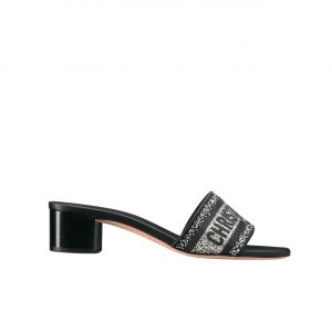Dior Dway Heeled Slide Embroided Cotton Black