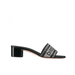 Dior Dway Heeled Slide Embroided Cotton Black - 38 Eu 7 Us 24 5 Cm 9 46 In