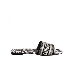 Dior Dway Slide Black And White Cotton With Dior Bandana Embroidery - 38 Eu 7 Us 24 5 Cm 9 46 In