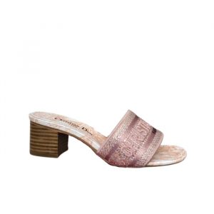 Dior Dway Heeled Slide Embroided Cotton Pink - 40 Eu 9 Us 25 5 Cm 10 In