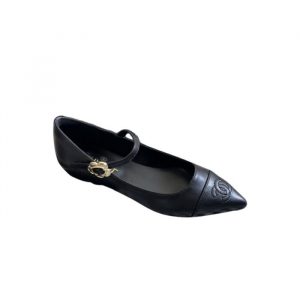 Chanel Pointed Toe Doll Shoes With Gold Flower In Black - 37 Eu 6 Us 24 Cm 9 4 In