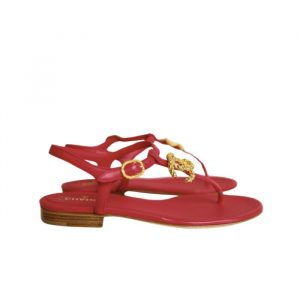 Chanel Gold Cc Logo Thong Sandals Wine Red - 37 Eu 6 Us 24 Cm 9 4 In