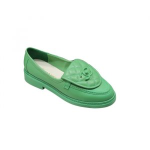 Chanel Cc Nib Turnlock Moccasins Flat Loafers Green - 37 Eu 6 Us 24 Cm 9 4 In
