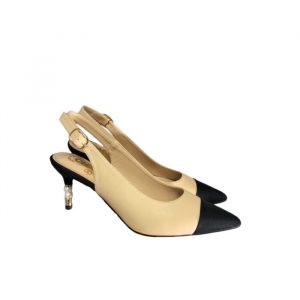 Chanel Pearl Embellished Slingbacks Calfskin Beige - 37 Eu 6 Us 24 Cm 9 4 In