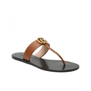 Gucci Double G Thong Leather Brown - 37 Eu 6 Us 24 Cm 9 4 In