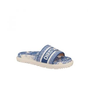 Dior Dway Toile De Jouy Embroidered Cotton Slide Sandals Blue - 37 Eu 6 Us 24 Cm 9 4 In