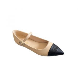 Chanel Pointed Toe Doll Shoes With Gold Flower In Beige - 35 Eu 4 Us 23 Cm 9 In