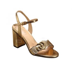 Gucci Gold Metallic Laminate Leather Mid Heel Sandal 453379 - 41 Eu 10 Us 26 Cm 10 2 In