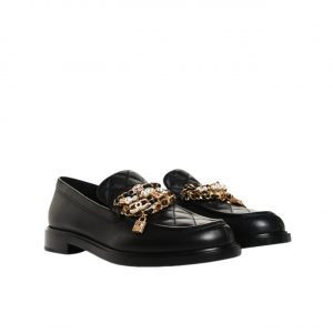 Chanel Lambskin Pearl Crystal Quilted Cc Logo Jewelry Loafers Black