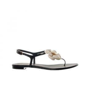 Chanel Jelly White Rubber Camellia Cc Logo Sandals Black - 36 Eu 5 Us 23 5 Cm 9 2 In
