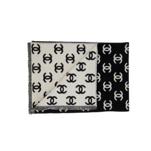 Chanel Flower Silk Square Scarf And Cc Logo White 90Cm