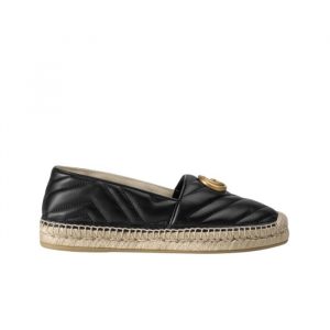 Gucci Espadrille Matelasse Chevron Leather With Double G Black 551890 Bko00 1000 - 40 Eu 9 Us 25 5 Cm 10 In