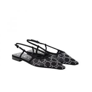 Gucci Gg Embellished Slingback Flats Black - 36 Eu 5 Us 23 5 Cm 9 2 In
