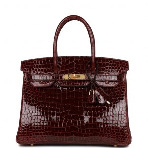 Hermes Birkin 30 Bordeaux Shiny Crocodile Gold Hardware