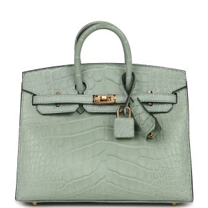Hermès Birkin Sellier 25 Vert D'eau Matte Alligator Gold Hardware